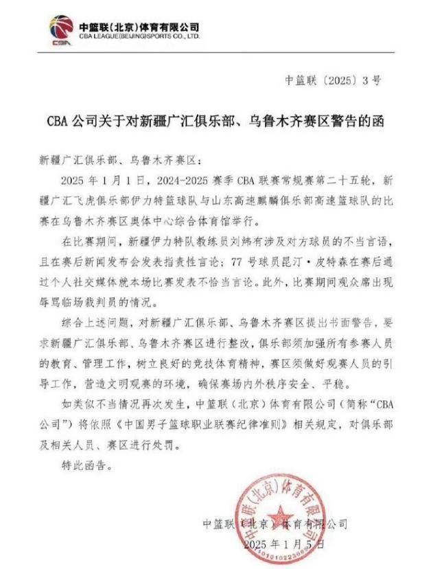 主教练和外援发表不当言论<strong></p>
<p>打击比特币挖矿</strong>，CBA官方发函警告新疆男篮