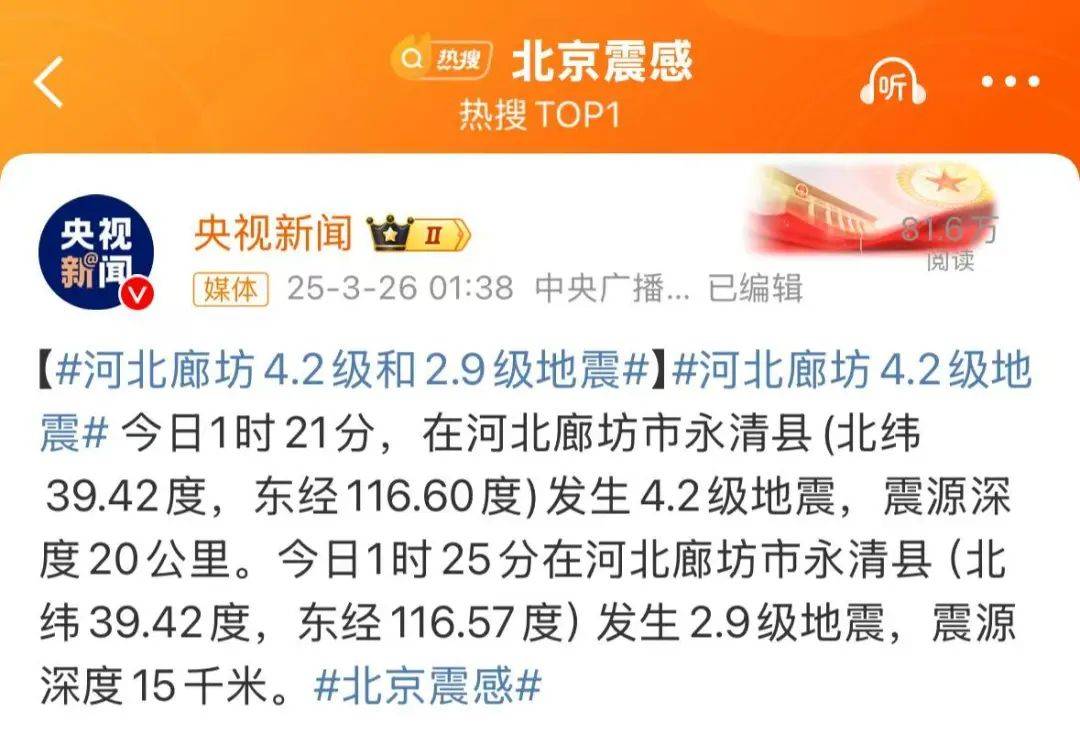 震醒了<strong></p>
<p>国际原油的价格</strong>！“北京震感”热搜第一！河北廊坊凌晨2次地震