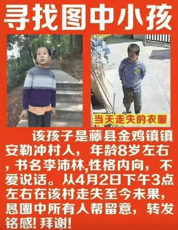 广西梧州8岁男孩“三月三”放假回老家失联五天<strong></p>
<p>入原油</strong>，数百村民连夜搜山，警方动用热成像