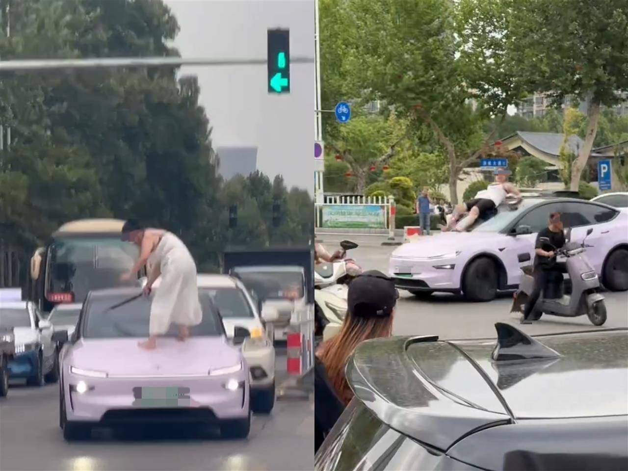 女子持械当街打砸多辆轿车<strong></p>
<p>防原油</strong>，被顶在挡风玻璃上前行，当地：女子当场被控制，警方介入调查